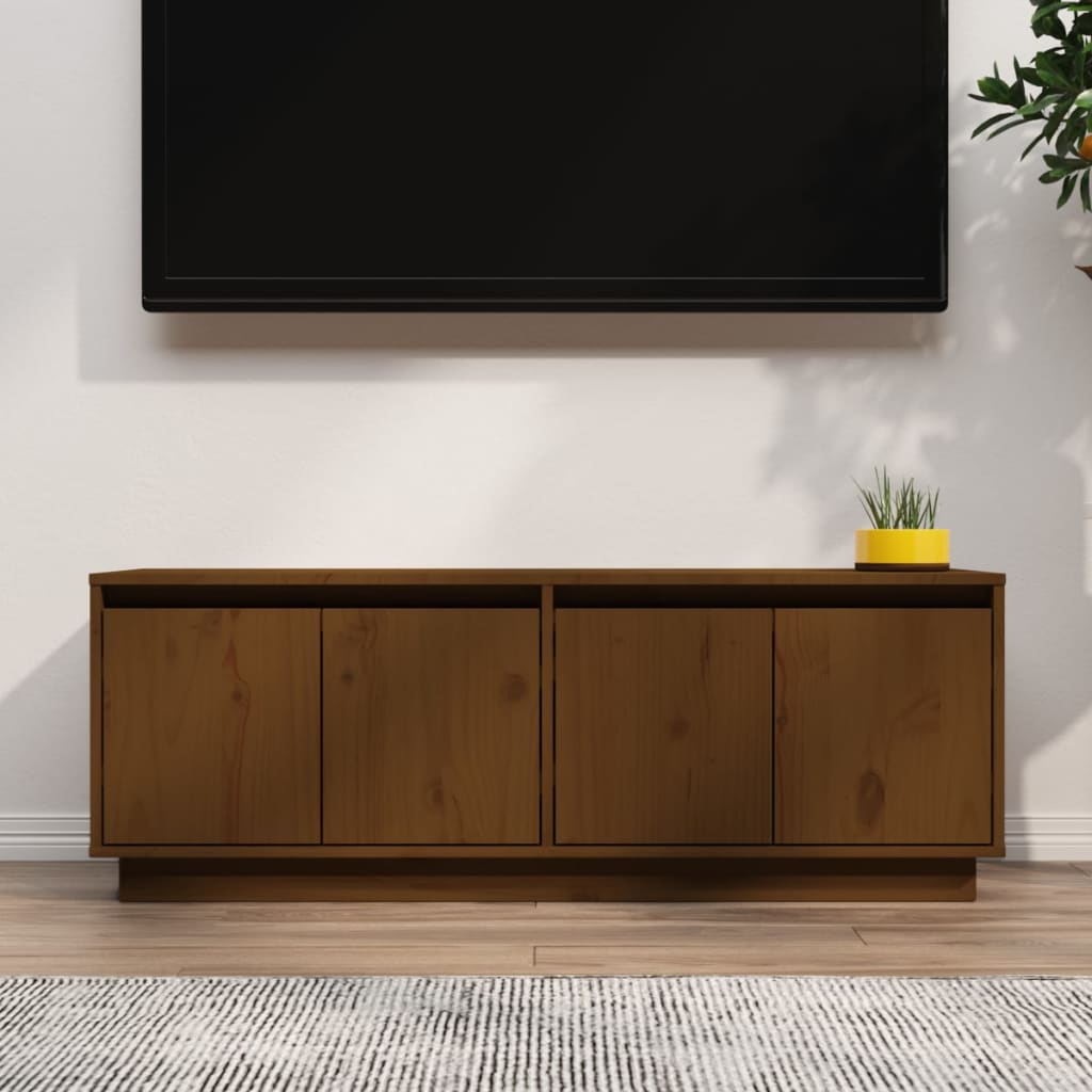 vidaXL tv-bord 110x34x40 cm massivt fyrretræ gyldenbrun