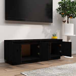 vidaXL Televizoriaus spintelė, juoda, 110x34x40cm, pušies masyvas