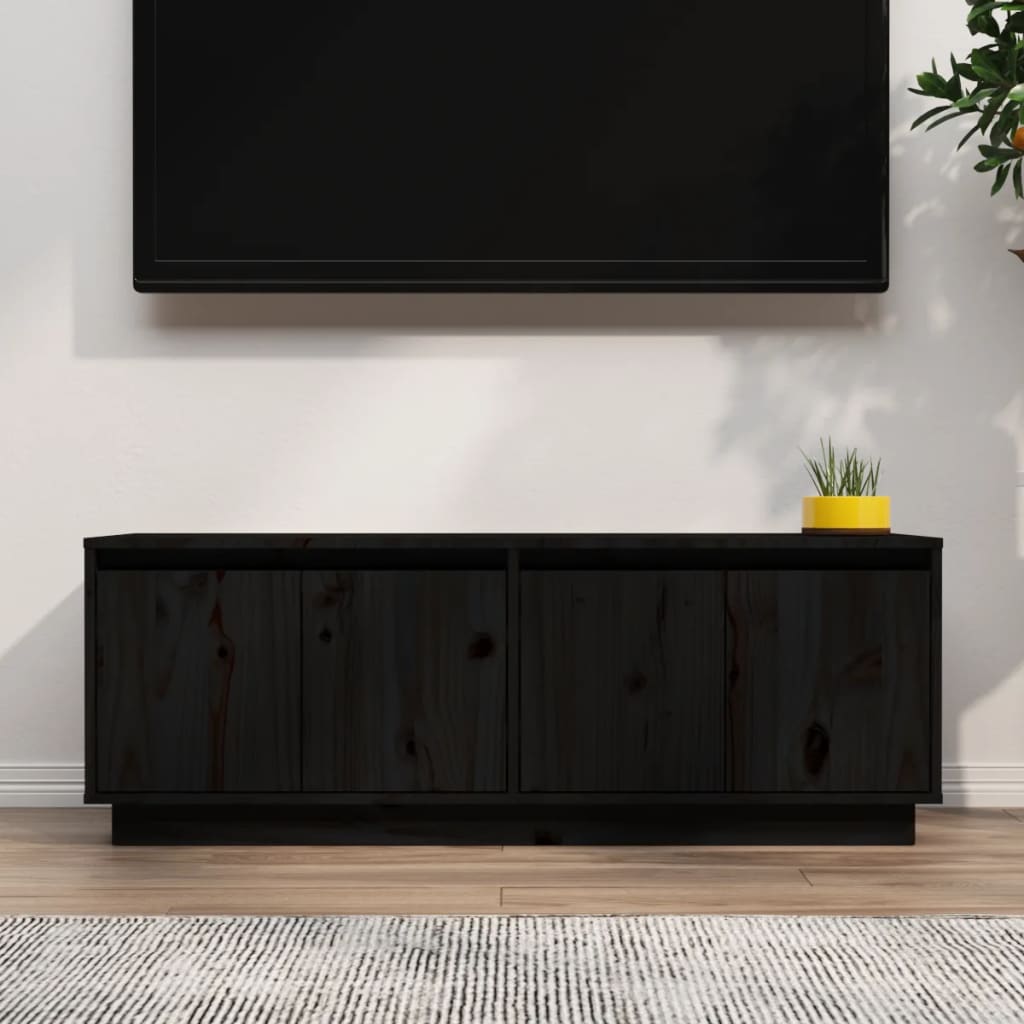 vidaXL Comodă TV, negru, 110x34x40 cm, lemn masiv de pin