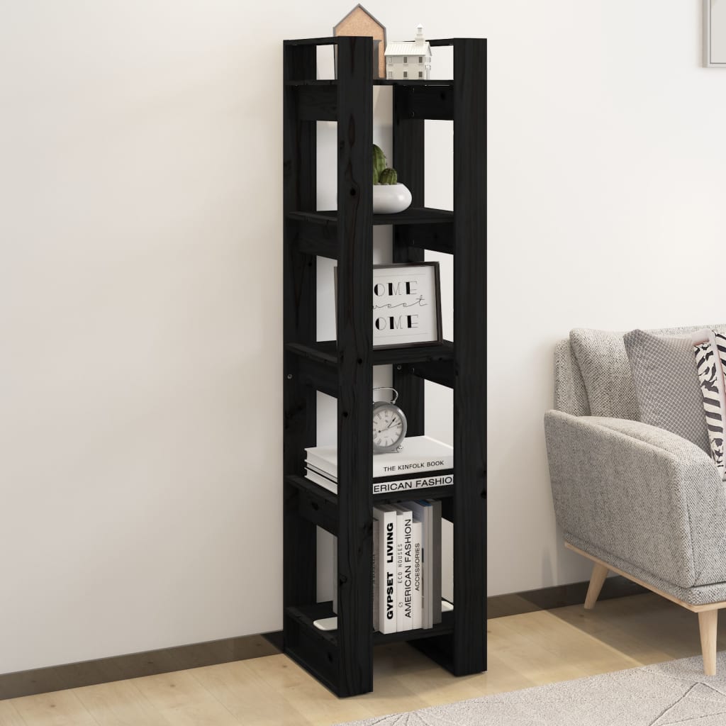 vidaXL Bibliotecă/Separator cameră negru 41x35x160 cm lemn masiv pin