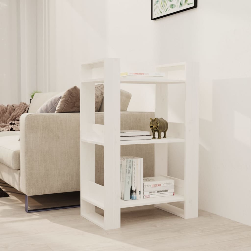 vidaXL Bibliotecă/Separator cameră, alb,60x35x91 cm, lemn masiv pin