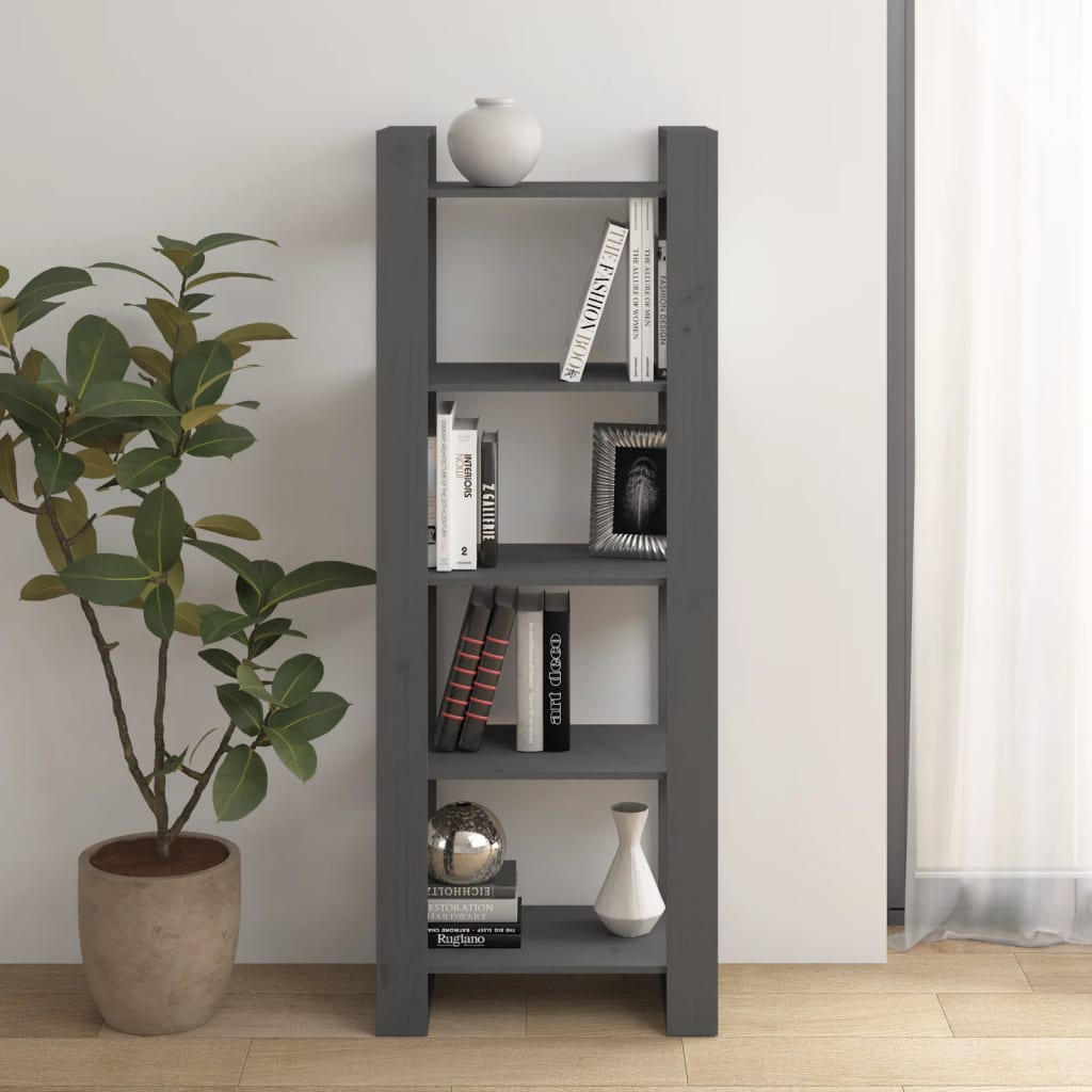 vidaXL Bücherregal/Raumteiler Grau 60x35x160 cm Massivholz