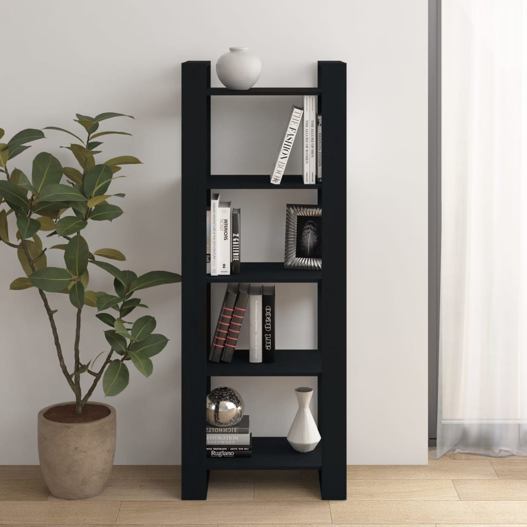 vidaXL Bücherregal/Raumteiler Schwarz 60x35x160 cm Massivholz