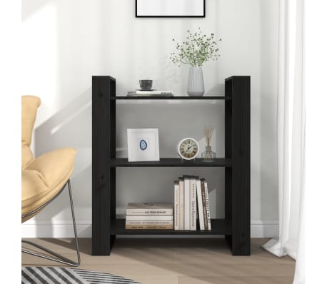 vidaXL Biblioth&egrave;que/S&eacute;parateur de pi&egrave;ce Noir 80x35x91 cm Pin solide