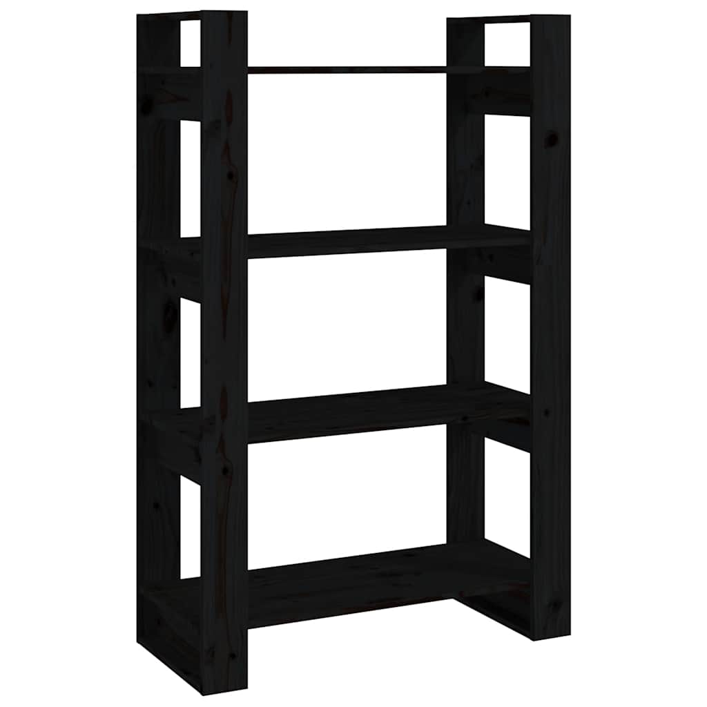 E-shop vidaXL Knižnica/deliaca stena čierna 80x35x125 cm masívna borovica