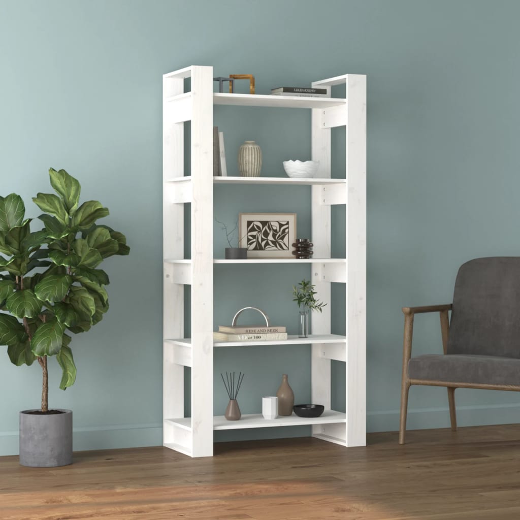 vidaXL Boekenkast/kamerscherm 80x35x160 cm massief hout wit