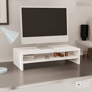 Stojan na monitor bílý 50 x 24 x 13 cm masivní borové dřevo - obrázek 3