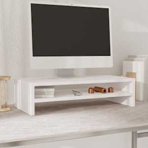 Stojan na monitor bílý 50 x 24 x 13 cm masivní borové dřevo - obrázek 1
