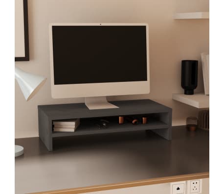 vidaXL Monitoriaus stovas, pilkas, 50x24x13cm, pu&scaron;ies medienos masyvas