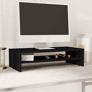 vidaXL Monitoriaus stovas, juodas, 50x24x13cm, pušies medienos masyvas