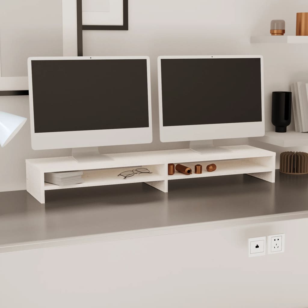

vidaXL Monitorstandaard 100x24x13 cm massief grenenhout wit