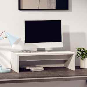 Stojan na monitor bílý 50x27x15 cm masivní borové dřevo - obrázek 3