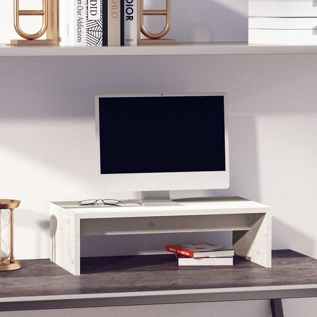 vidaXL Podstawka na monitor, bia�a, 50x27x15 cm, lite drewno sosnowe