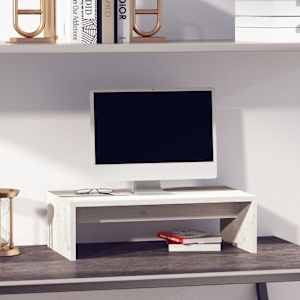 Stojan na monitor bílý 50x27x15 cm masivní borové dřevo - obrázek 1