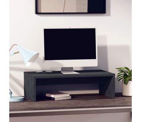 vidaXL Monitoriaus stovas, pilkas, 50x27x15cm, pušies medienos masyvas