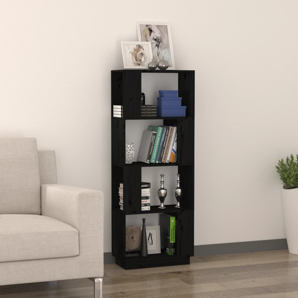 vidaXL Bibliotecă/Separator cameră, negru, 51x25x132 cm lemn masiv pin