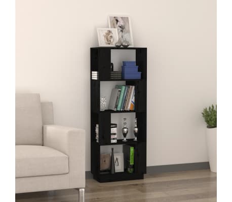 vidaXL Book Cabinet/Room Divider Black 51x25x132 cm Solid Wood Pine