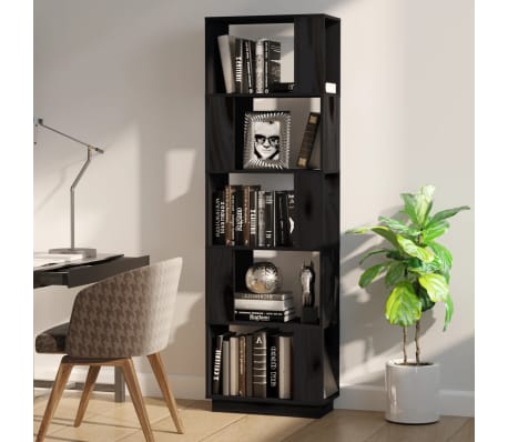 vidaXL Book Cabinet/Room Divider Black 51x25x163.5 cm Solid Wood Pine