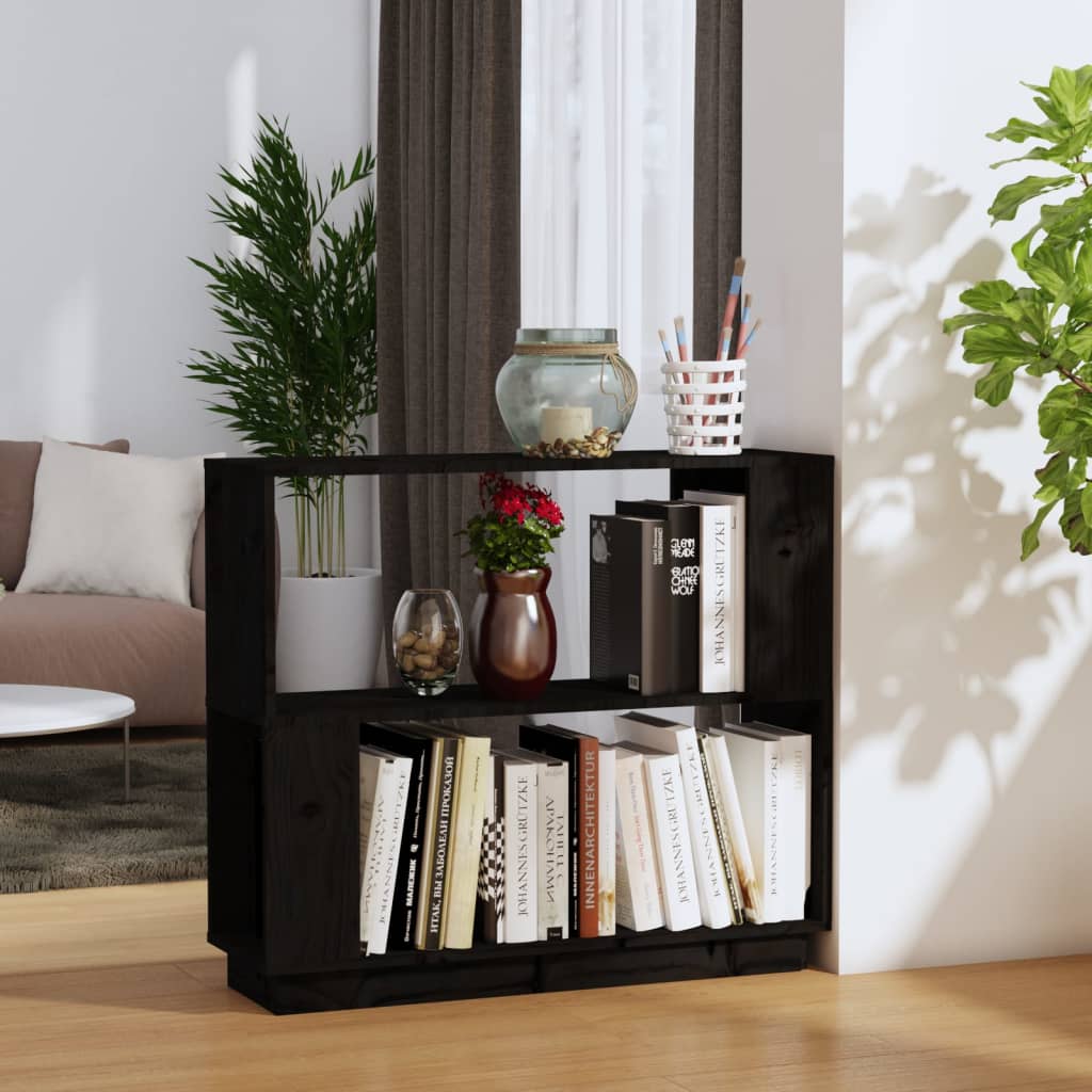 vidaXL Bibliotecă/Separator cameră, negru, 80x25x70 cm, lemn masiv pin