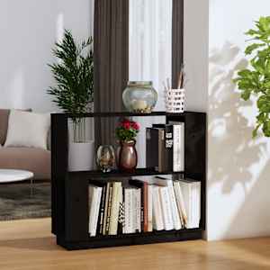Knihovna / dělicí stěna černá 80 x 25 x 70 cm masivní borovice - obrázek 1