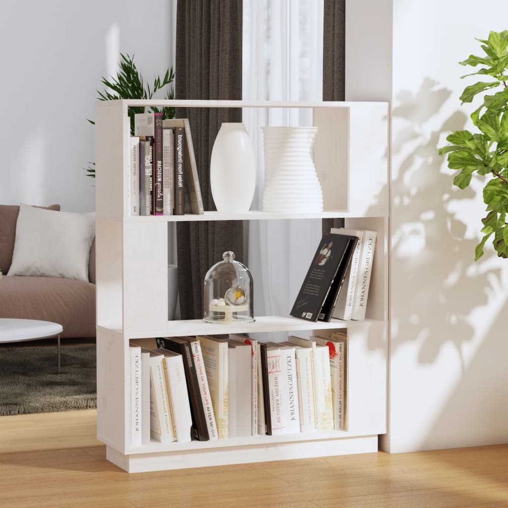 vidaXL Bibliotecă/Separator cameră, alb, 80x25x101 cm, lemn masiv pin