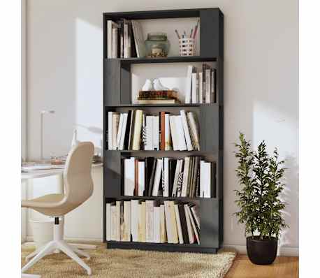 vidaXL grāmatu plaukts, pelēks, 80x25x163,5 cm, priedes masīvkoks