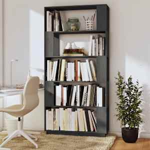 vidaXL grāmatu plaukts, pelēks, 80x25x163,5 cm, priedes masīvkoks