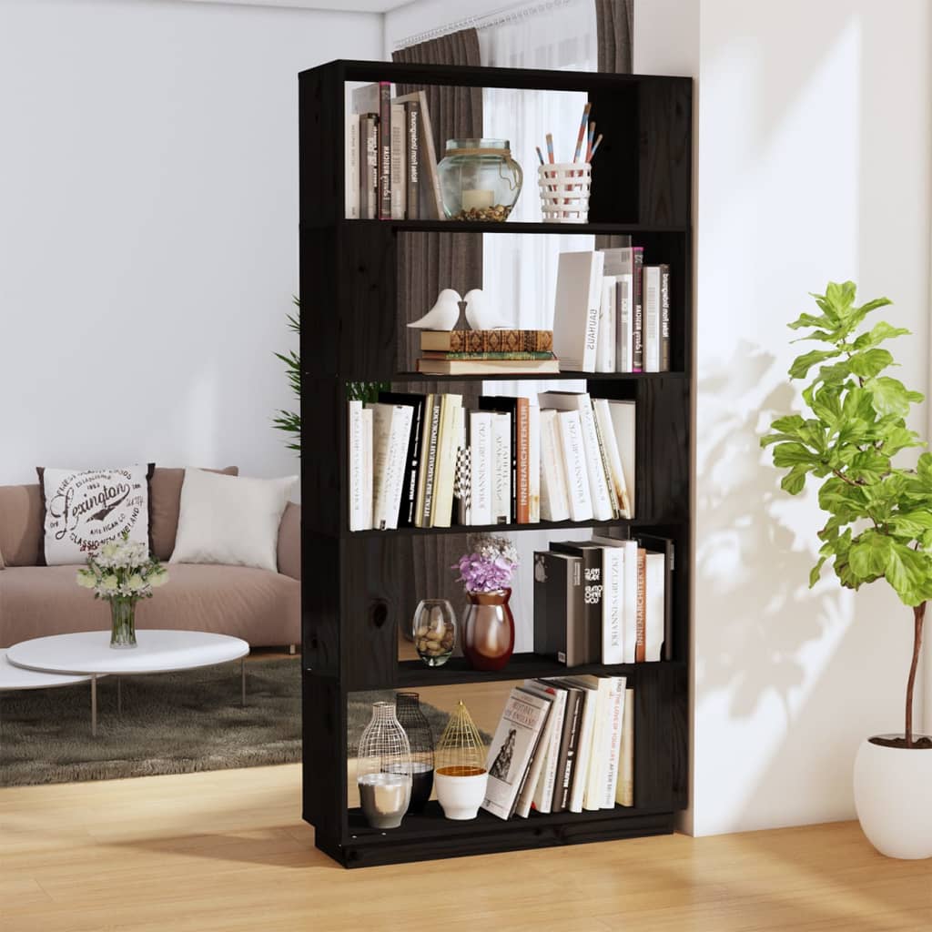 vidaXL Bibliotecă/Separator cameră negru 80x25x163,5 cm lemn masiv pin