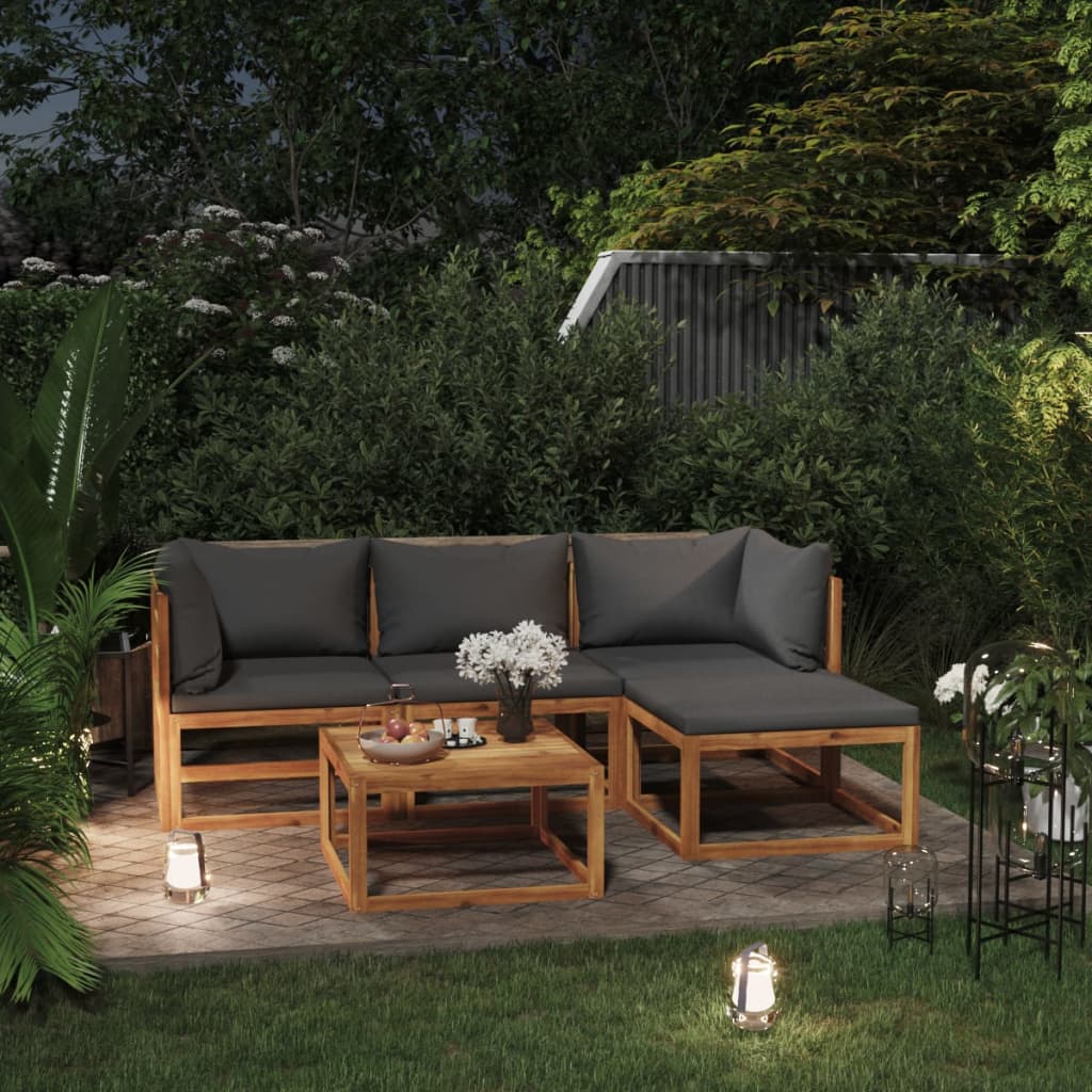 vidaXL Set mobilier de grădină cu perne, 5 piese, lemn masiv de acacia