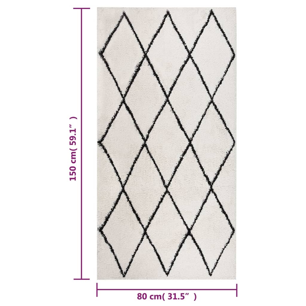 Шаги килим с дълъг косъм, черно и кремаво, 80x150 см