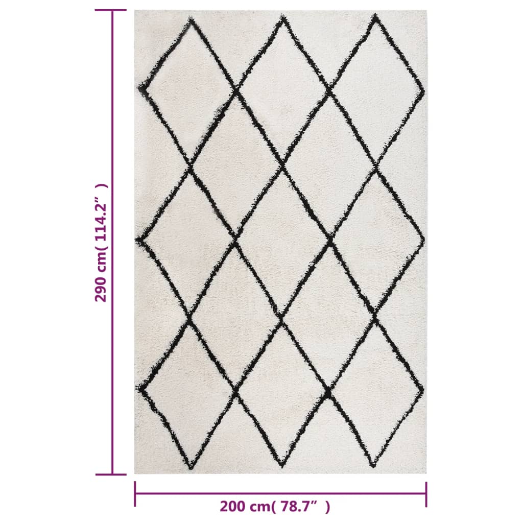 fekete és krémszínű hosszú szálú bozontos szőnyeg 200 x 290 cm