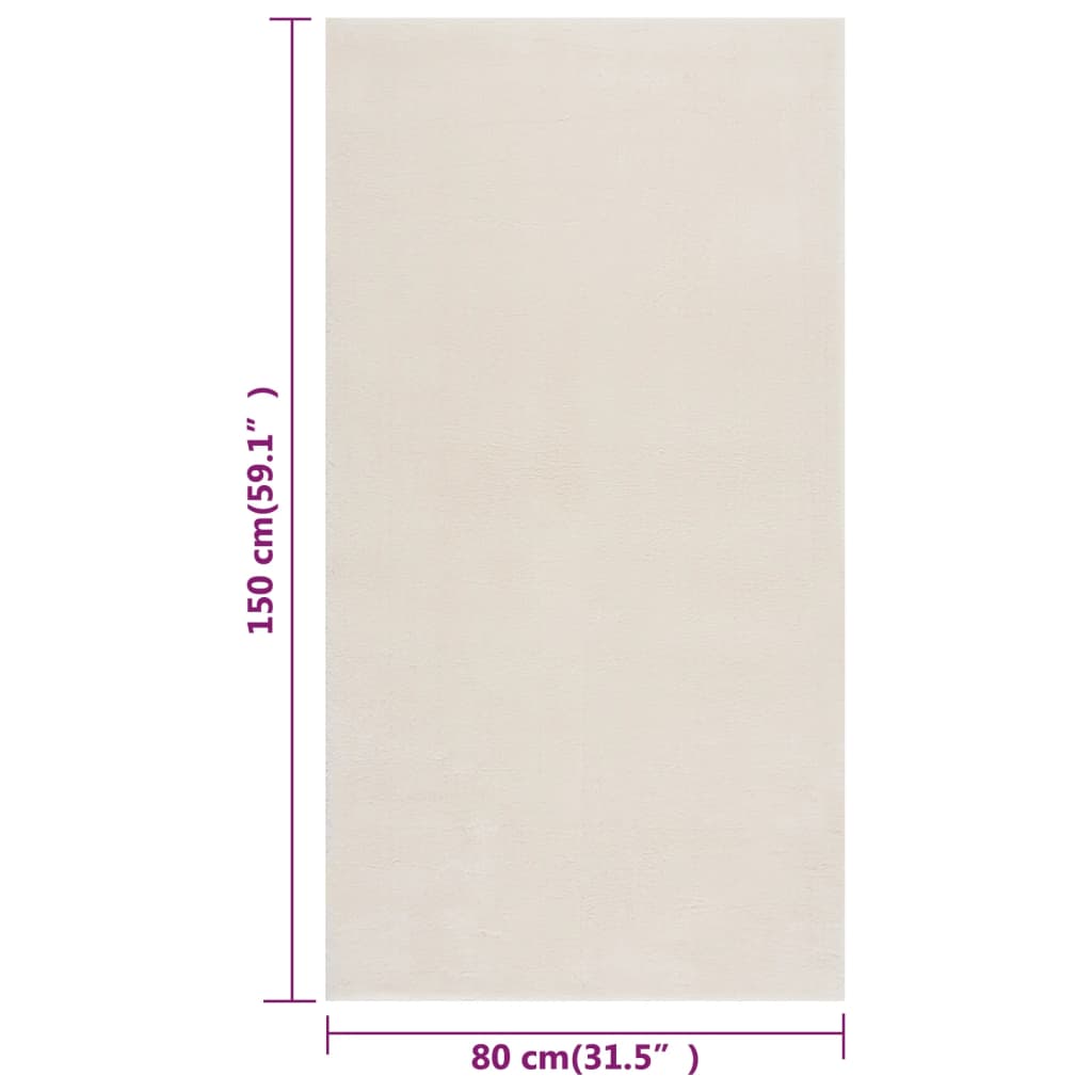 Миещ се килим мек къс косъм 80x150 см противоплъзгащ кремав