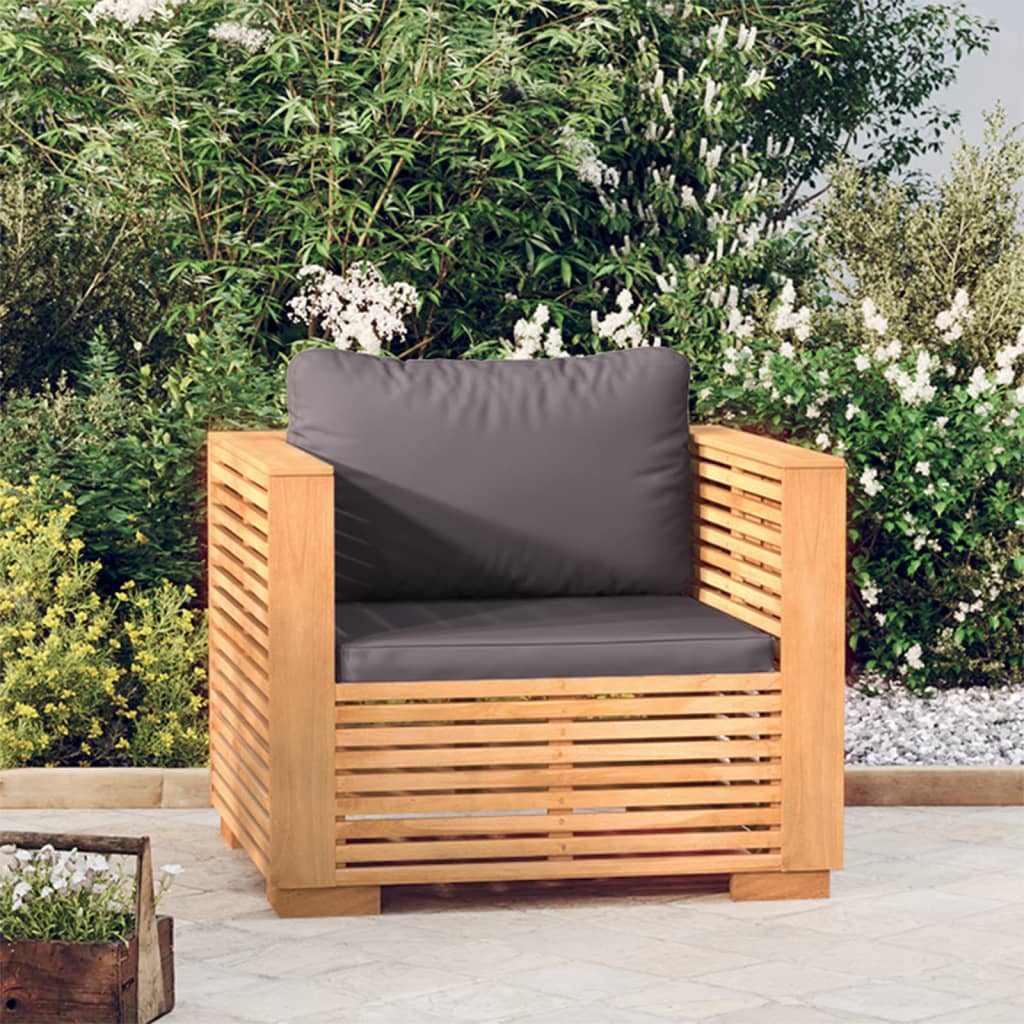 vidaXL Gartensessel mit Dunkelgrauen Kissen Massivholz Teak