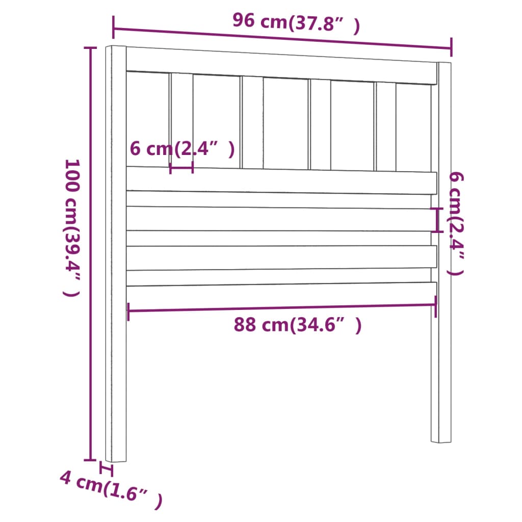 fekete tömör fenyőfa ágyfejtámla 96 x 4 x 100 cm