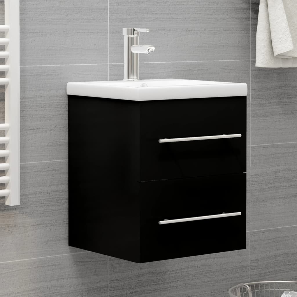 3099033 vidaXL Sink Cabinet with Built-in Basin Black Chipboard (804684+145060) vidaXL