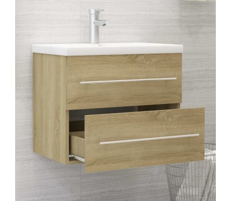 vidaXL vaskeskab med indbygget h&aring;ndvask konstrueret tr&aelig; sonoma-eg