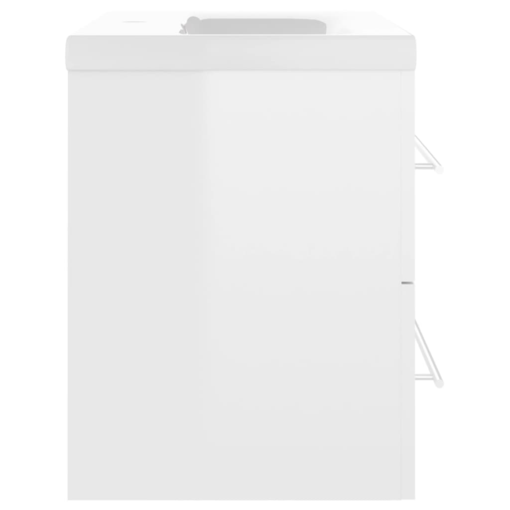 Magasfényű fehér forgácslap mosdószekrény beépített mosdóval 