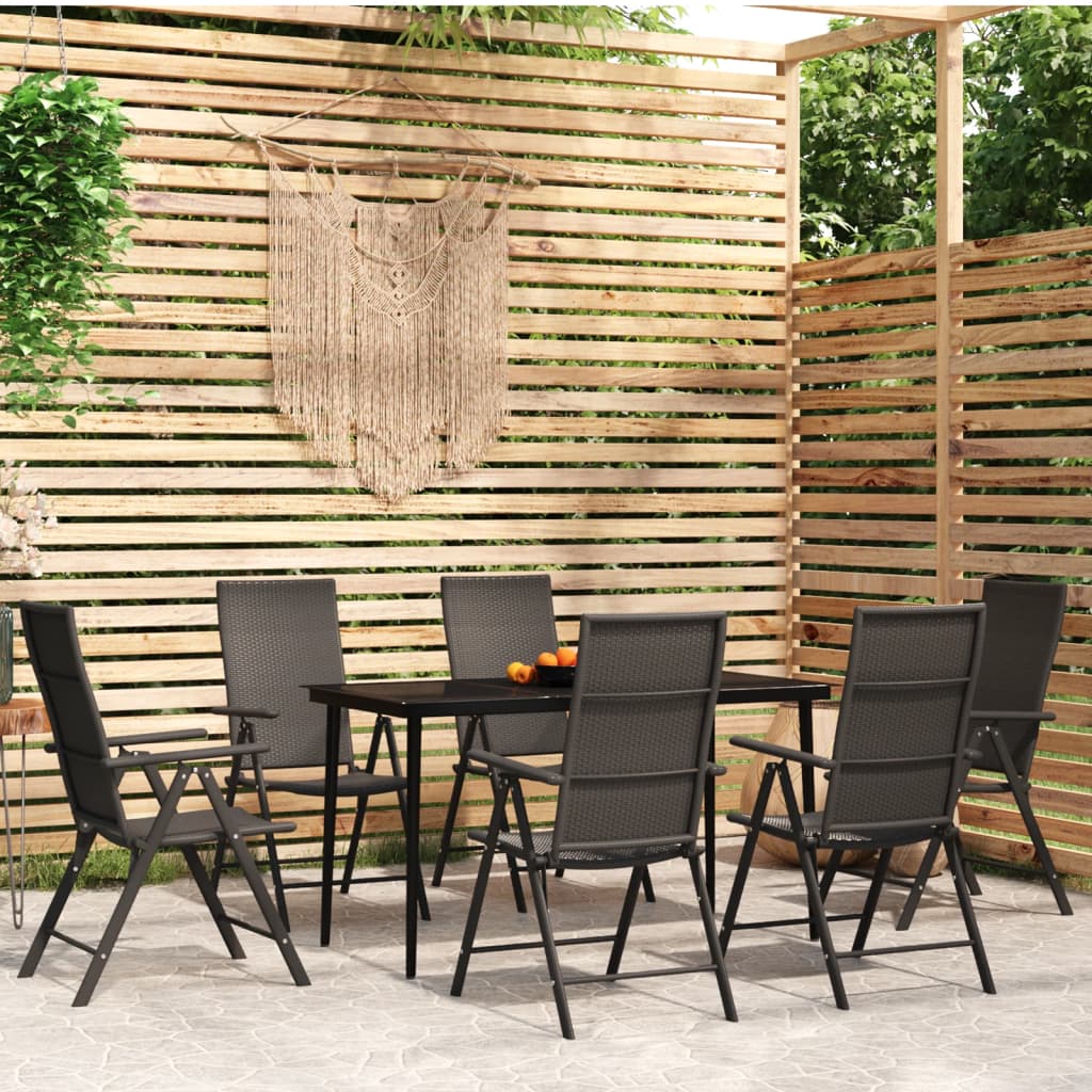 vida XL 7-tlg. Garten-Essgruppe Schwarz
