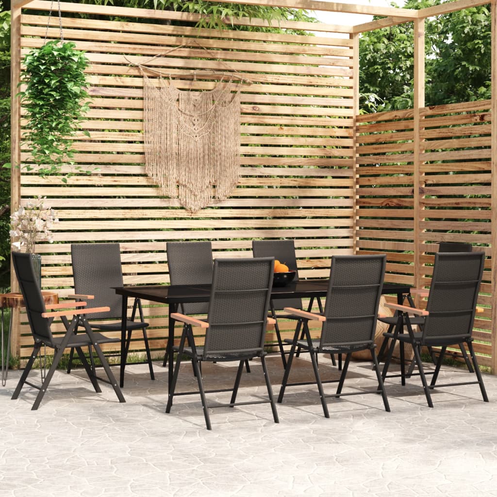 vida XL 9-tlg. Garten-Essgruppe Schwarz