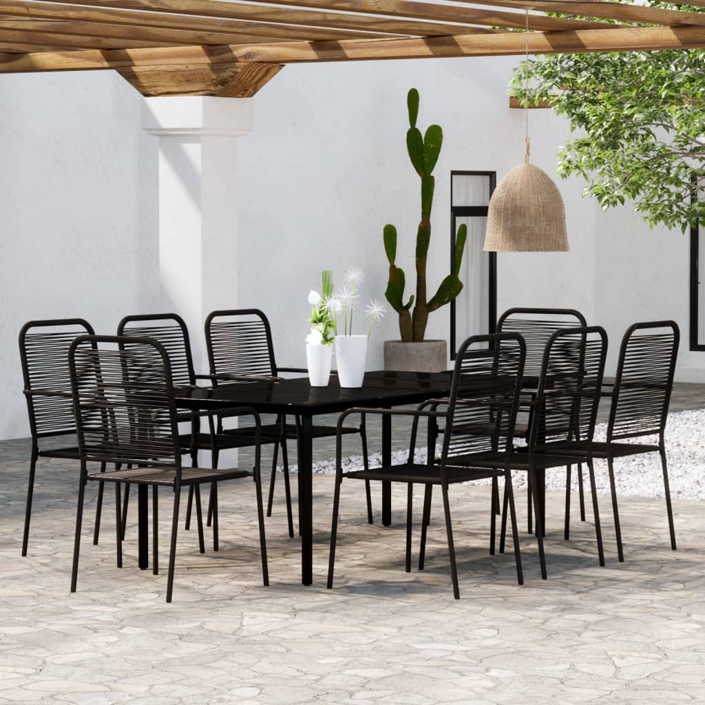 Set mobilier de grădină, 9 piese, negru