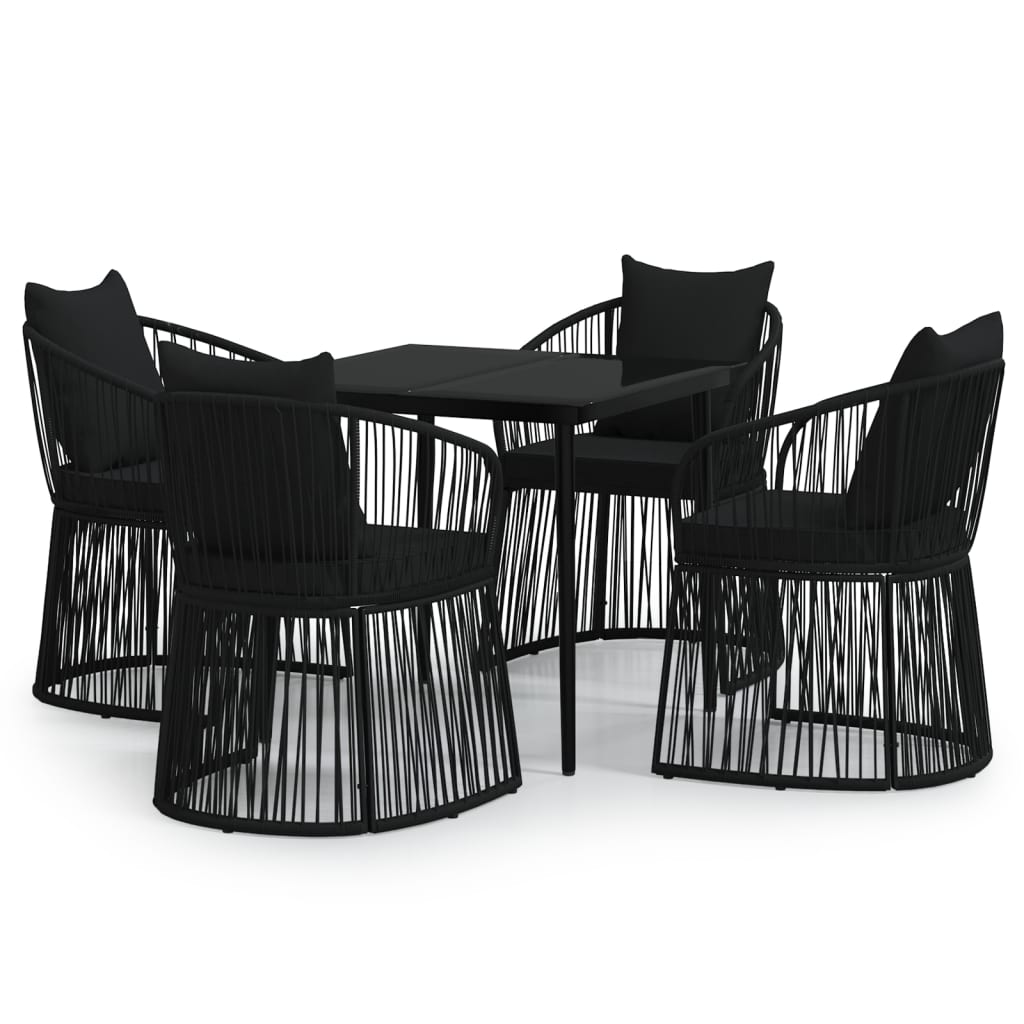 vidaXL 5-delige Tuinset met kussens zwart