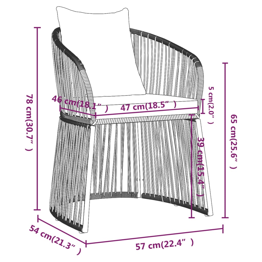 Set de masă pentru grădină, 7 piese, cu perne, negru