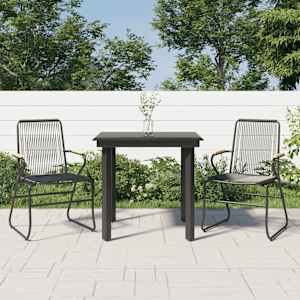 Vrtna jedilna garnitura 3-delna črn PVC ratan