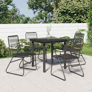 Vrtna jedilna garnitura 5-delna črn PVC ratan