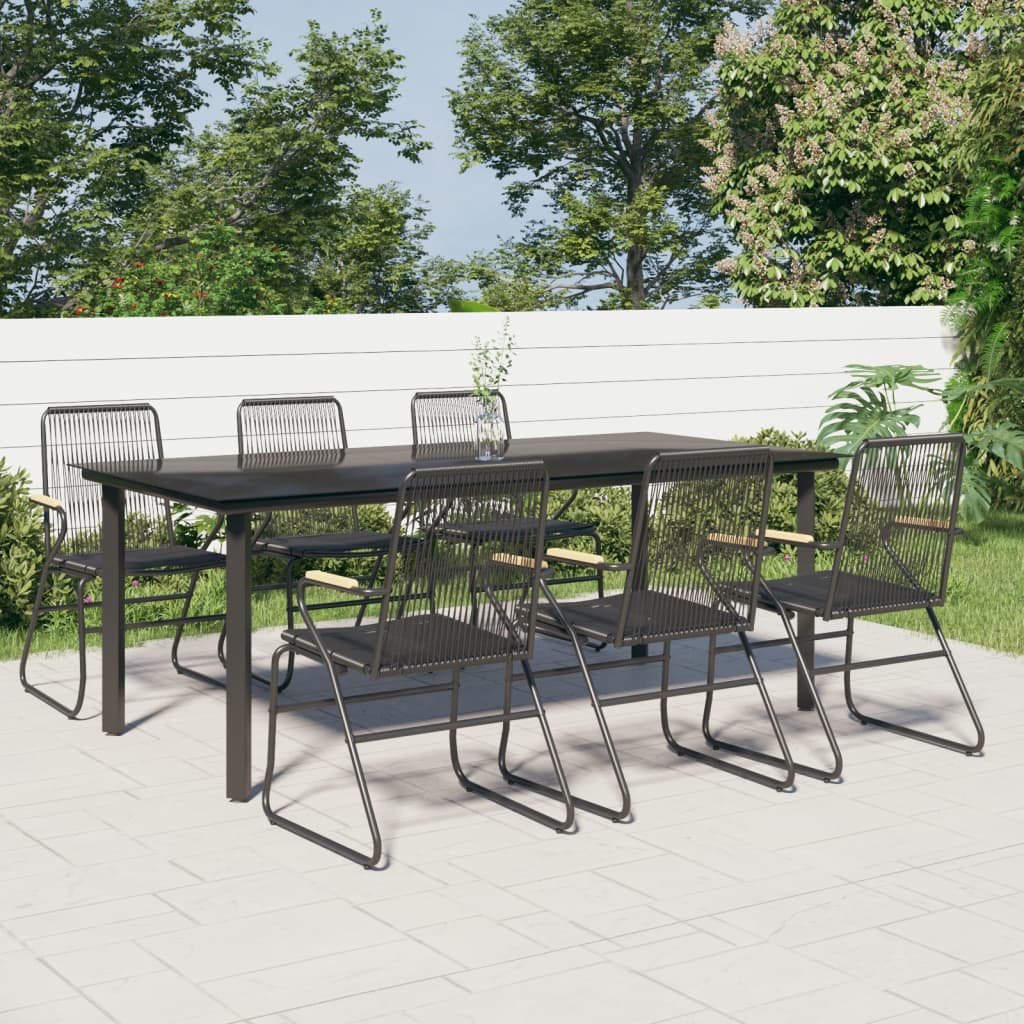 vida XL 7-tlg. Garten-Essgruppe Schwarz PVC-Rattan