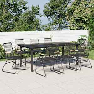 Vrtna jedilna garnitura 9-delna črn PVC ratan