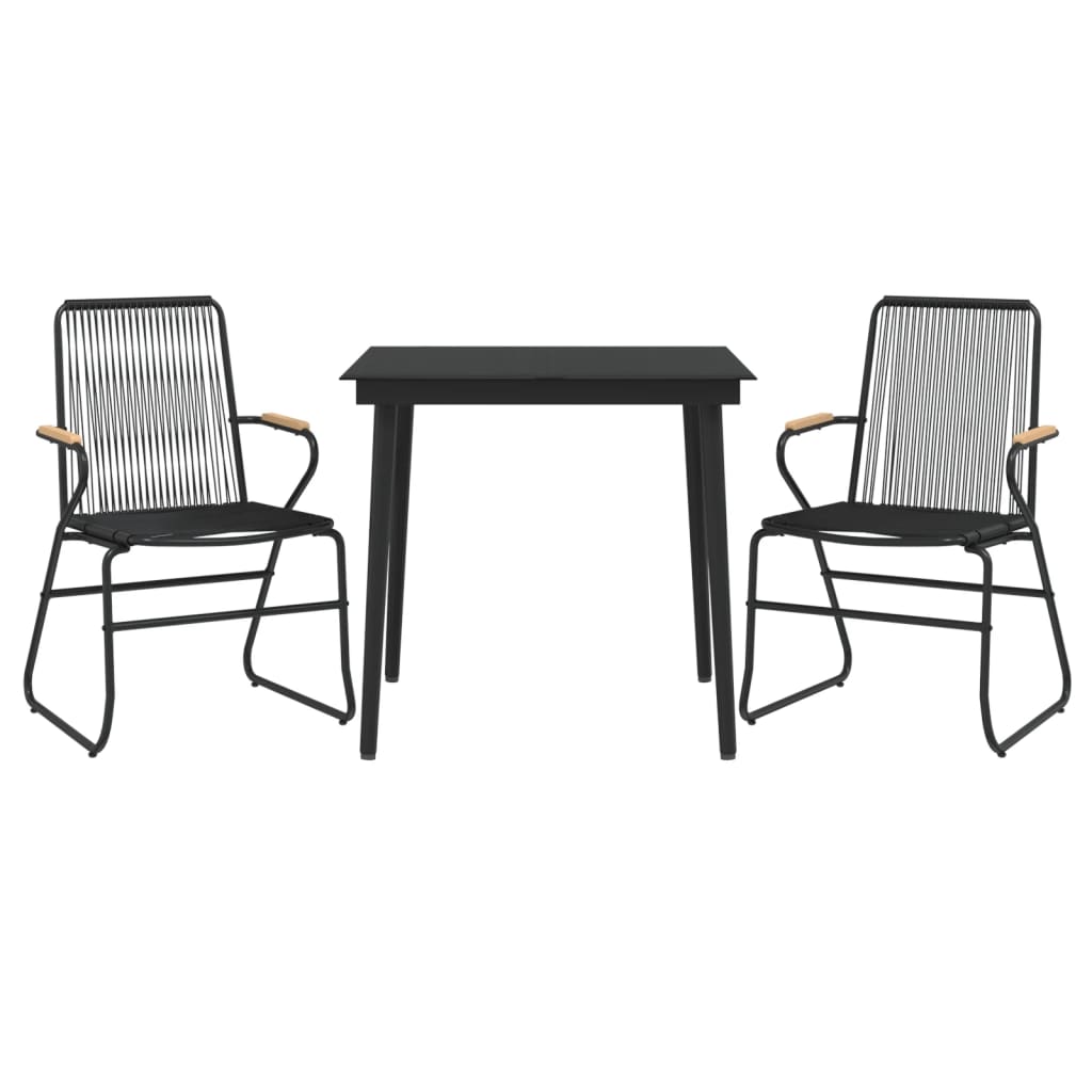 vidaXL 3 részes fekete PVC rattan kerti étkezőgarnitúra