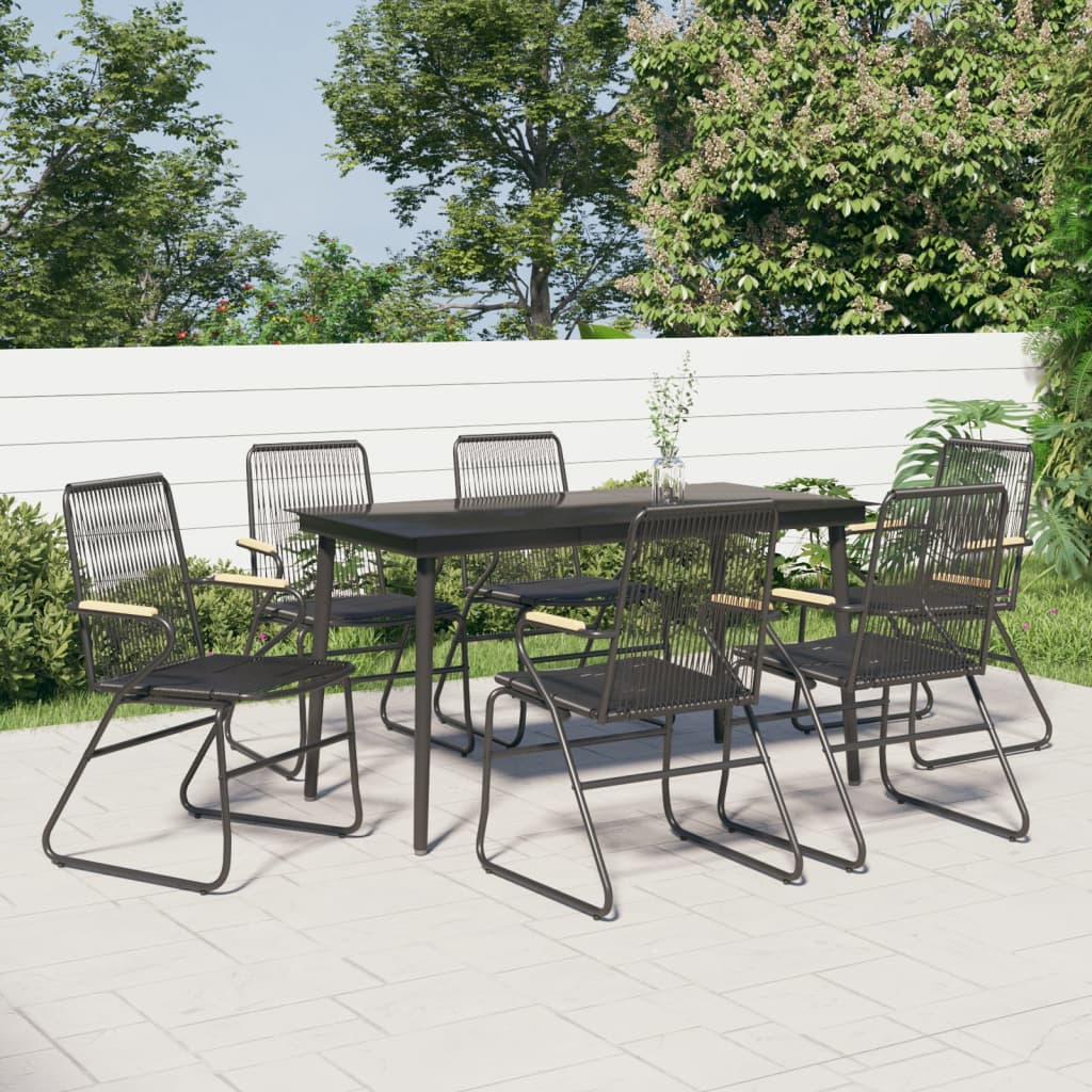 Ensemble à dîner de jardin 7 pcs Noir Rotin PVC