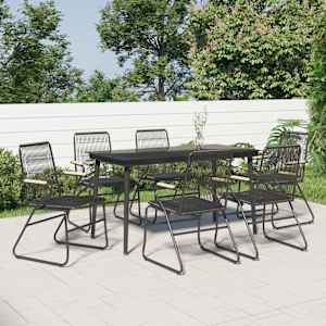 Vrtna jedilna garnitura 7-delna črna PVC ratan