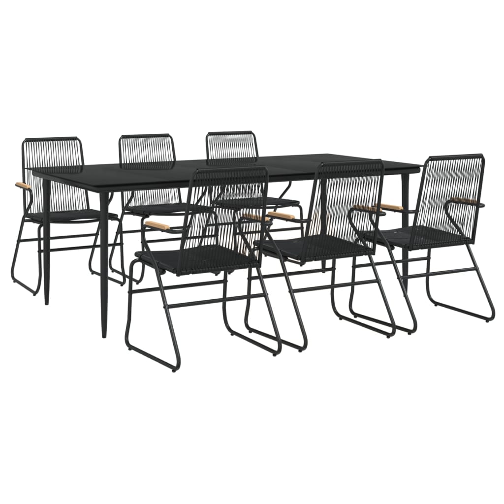 vidaXL 7 részes fekete PVC rattan kerti étkezőgarnitúra